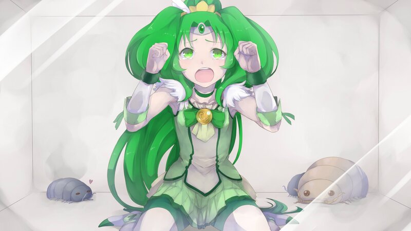 green-haired anime girl in a box