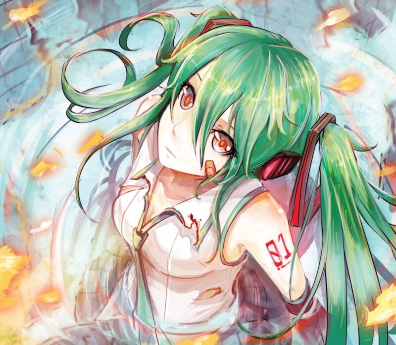 green-haired anime girl in action
