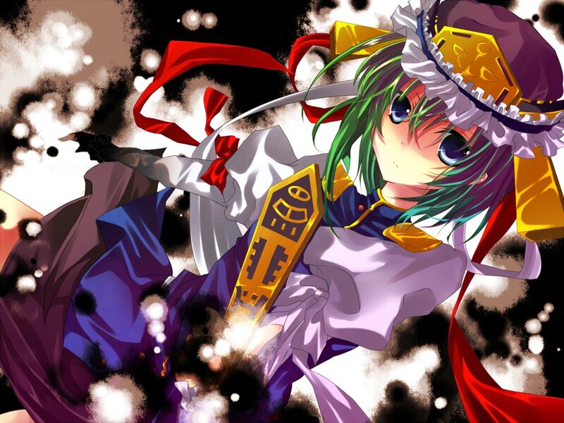green-haired anime girl in action