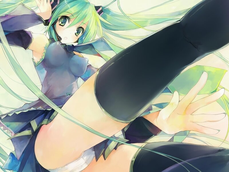 green-haired anime girl in action