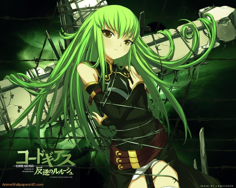 Green-haired anime girl in barbed wire