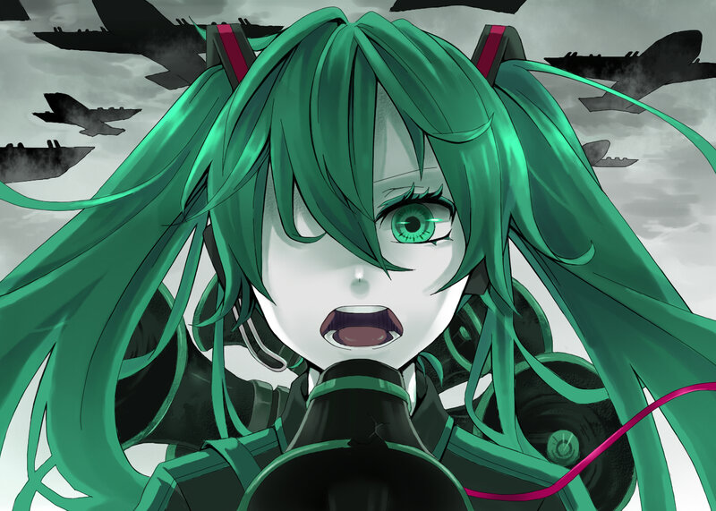green-haired anime girl in battle