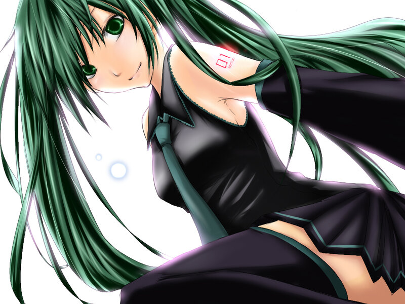 green-haired anime girl in black dress