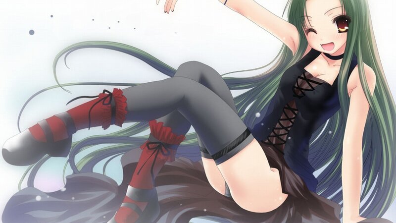 green-haired anime girl in black dress
