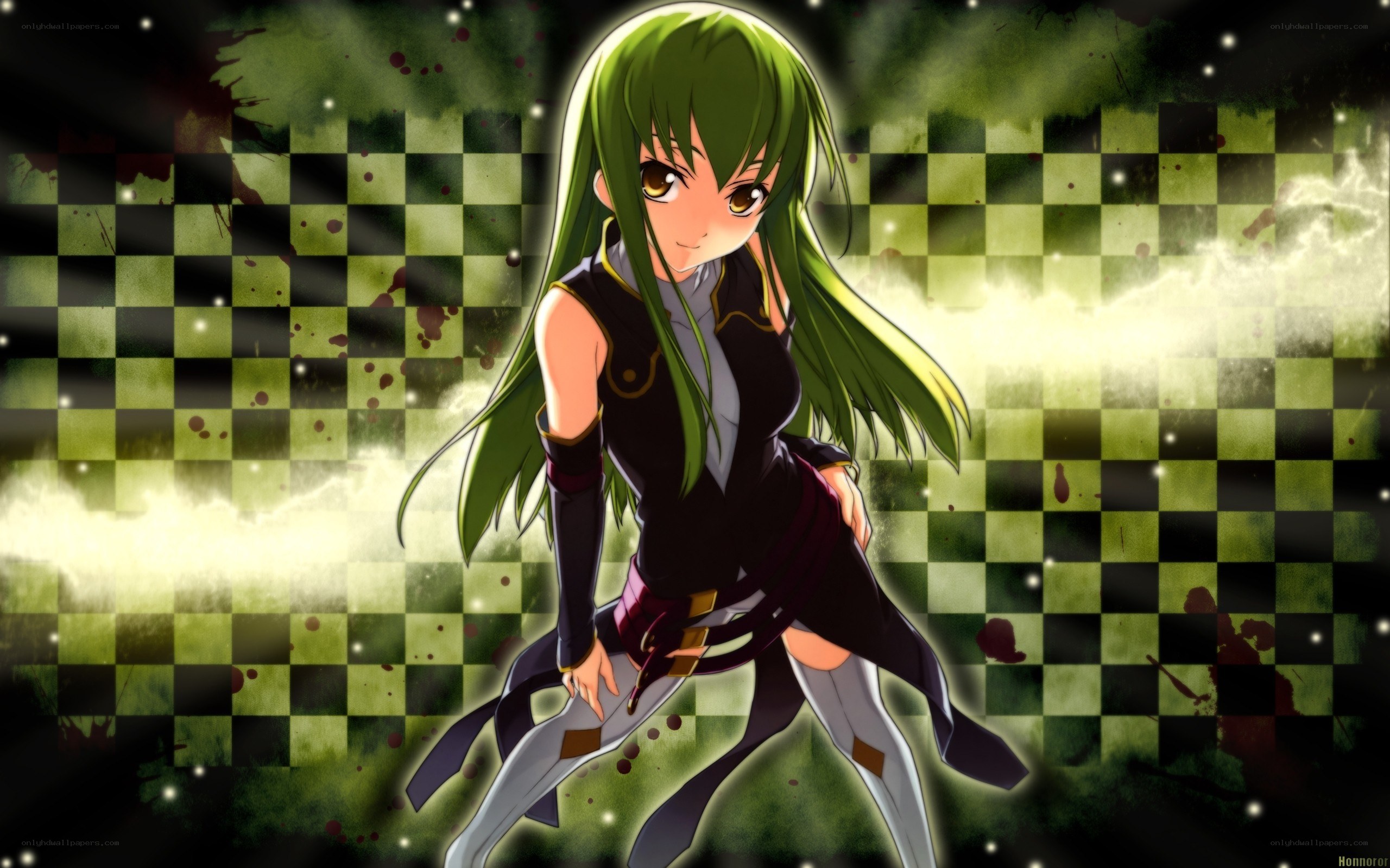 green-haired anime girl in combat pose