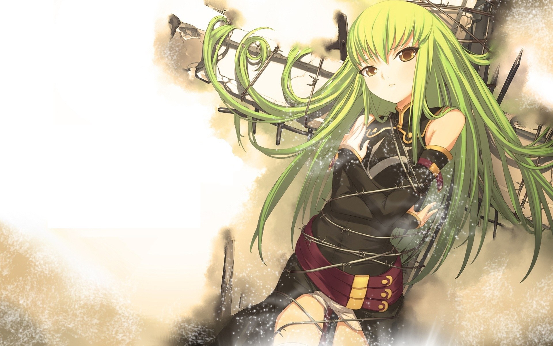 green-haired anime girl in combat