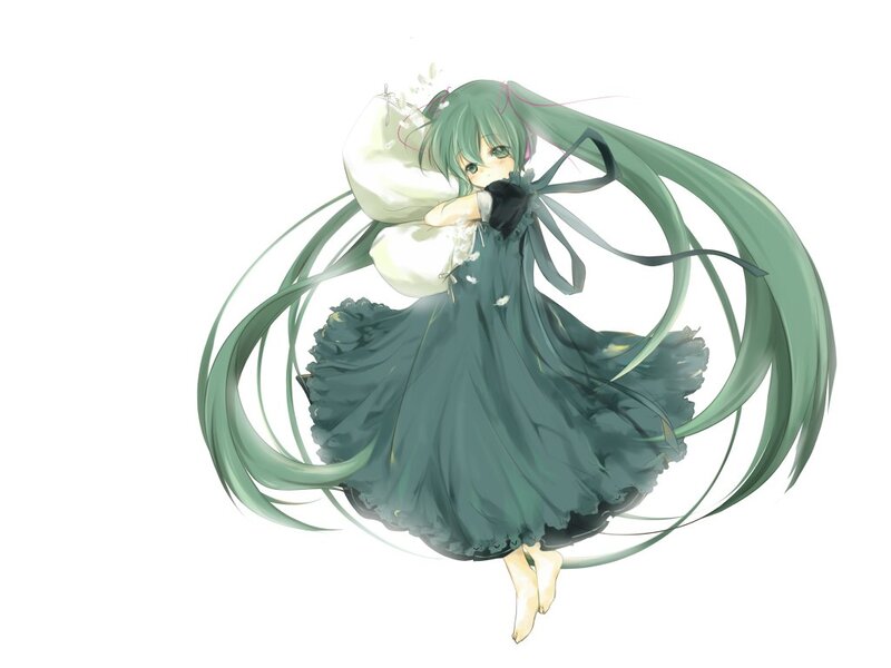 green-haired anime girl in dress