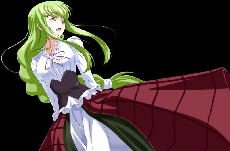 green-haired anime girl in dress