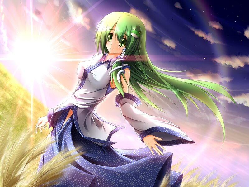 green-haired anime girl in field