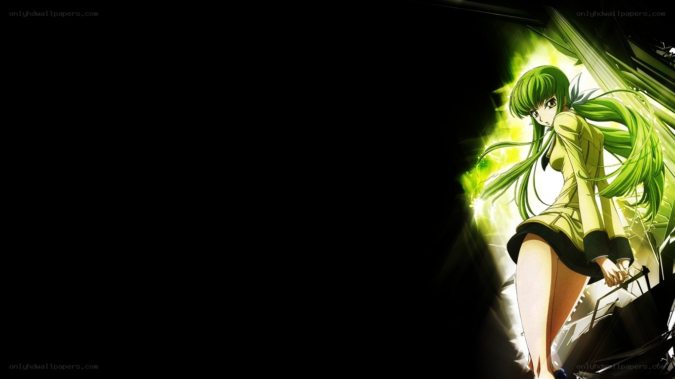 green-haired anime girl in light