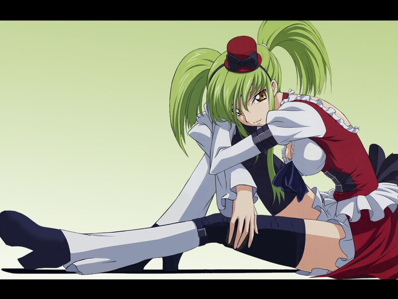 green-haired anime girl in maid outfit