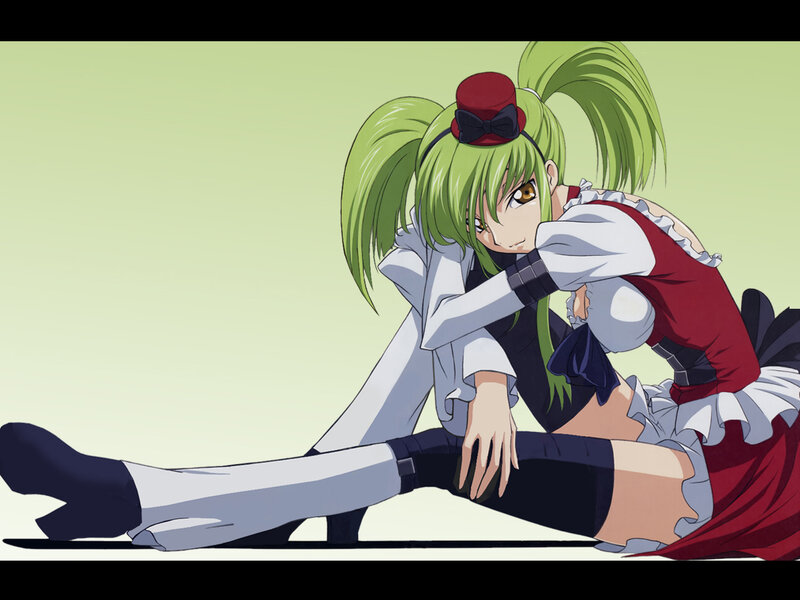 green-haired anime girl in maid outfit
