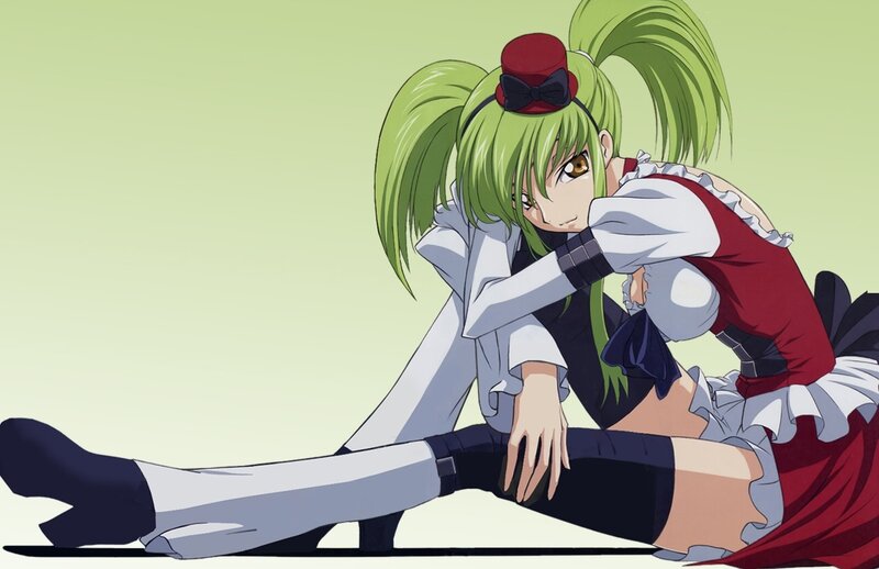 green-haired anime girl in maid outfit