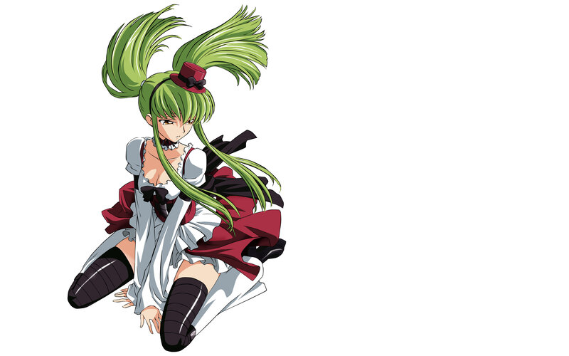 green-haired anime girl in maid outfit