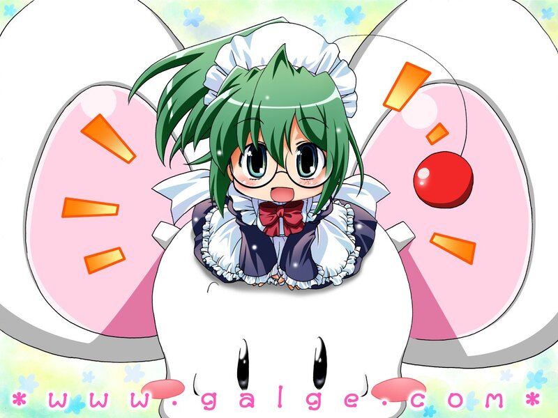 green-haired anime girl in maid outfit