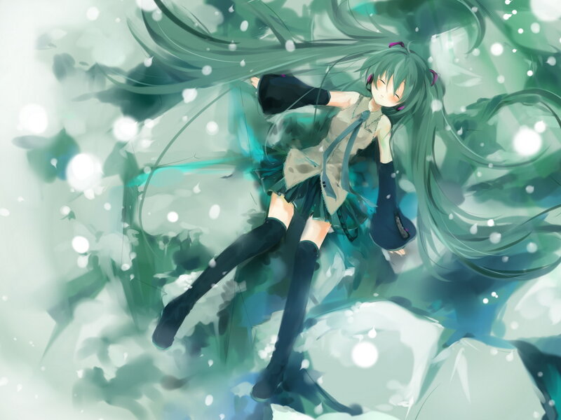green-haired anime girl in motion