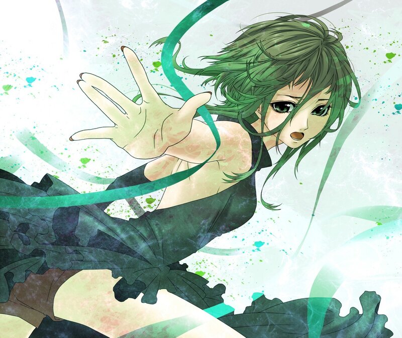 green-haired anime girl in motion