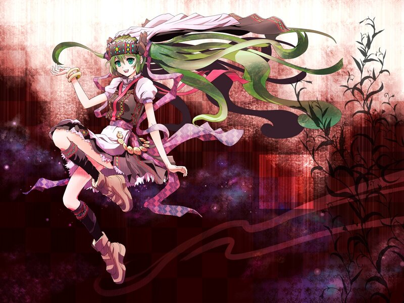 green-haired anime girl in motion