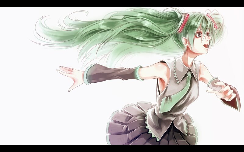 green-haired anime girl in motion