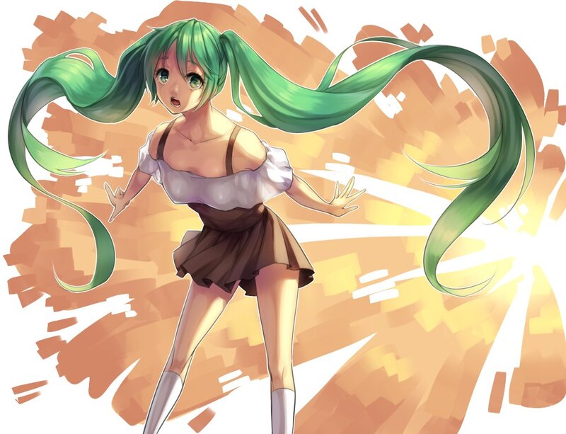 green-haired anime girl in motion