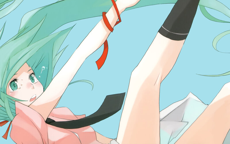 green-haired anime girl in pink