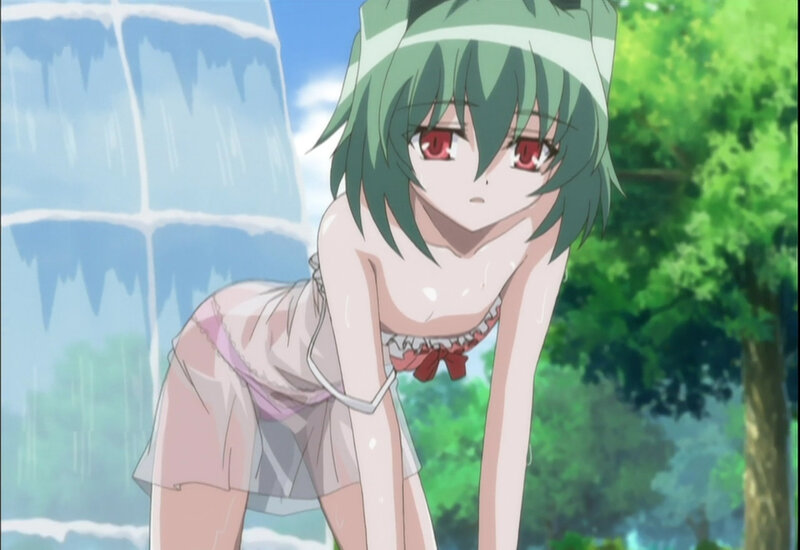 green-haired anime girl in rain