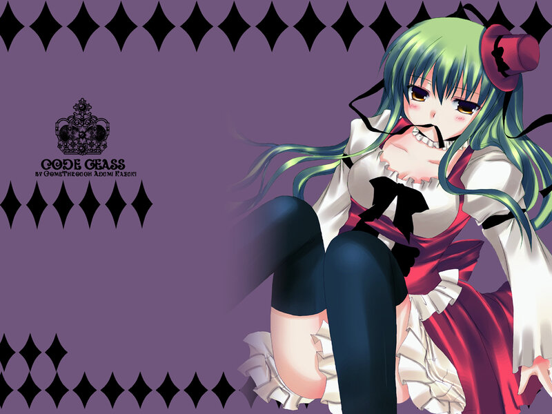 Green-haired anime girl in red dress