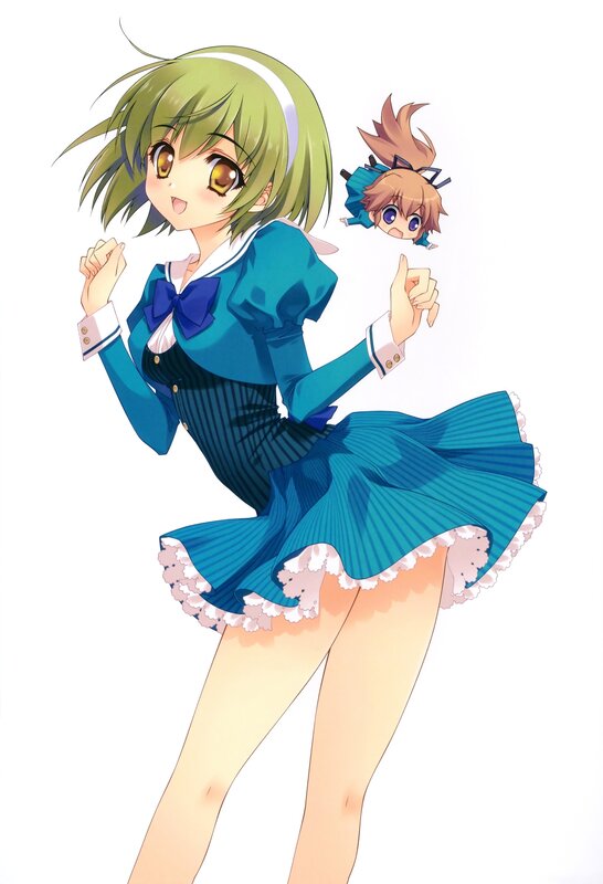 green-haired anime girl in school uniform