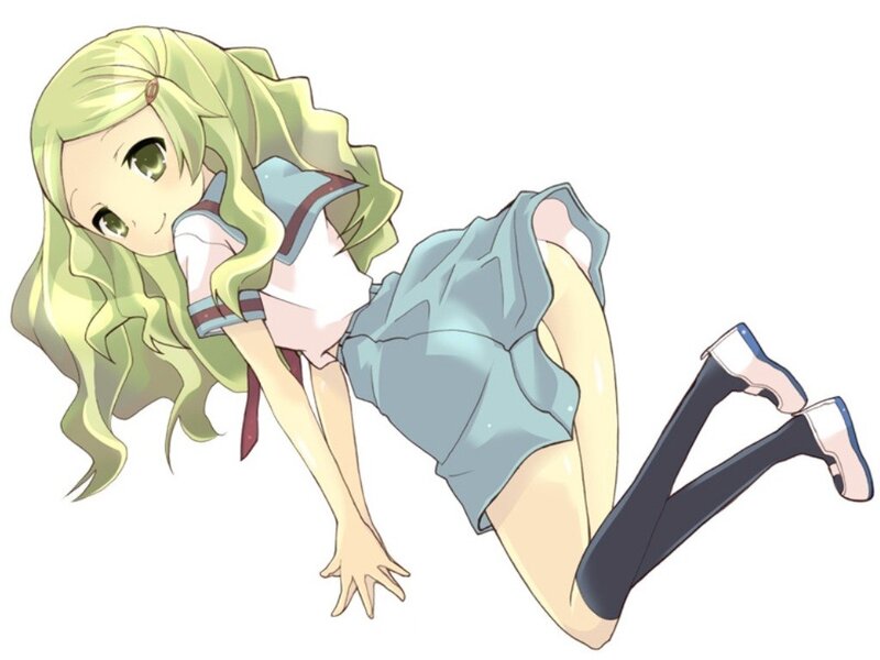 green-haired anime girl in school uniform