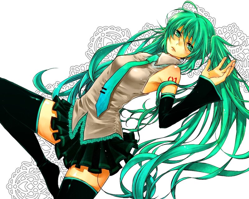 green-haired anime girl in school uniform
