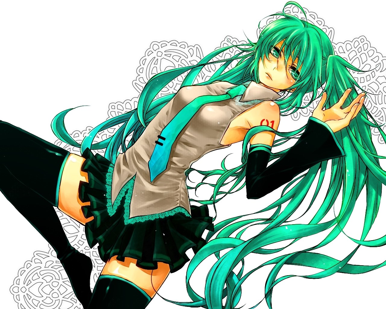 green-haired anime girl in school uniform