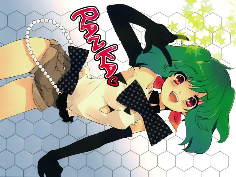 green-haired anime girl in shorts
