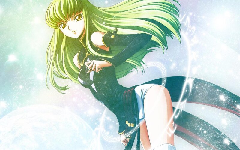 green-haired anime girl in space