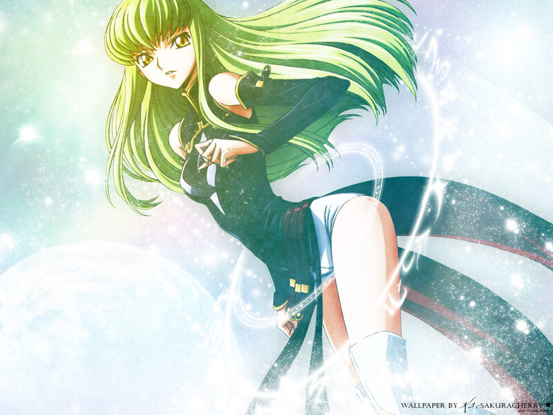 green-haired anime girl in space
