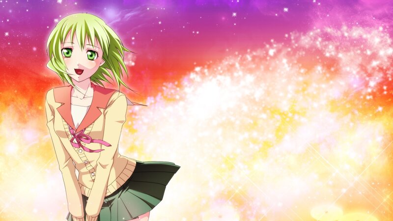 green-haired anime girl in sparkles