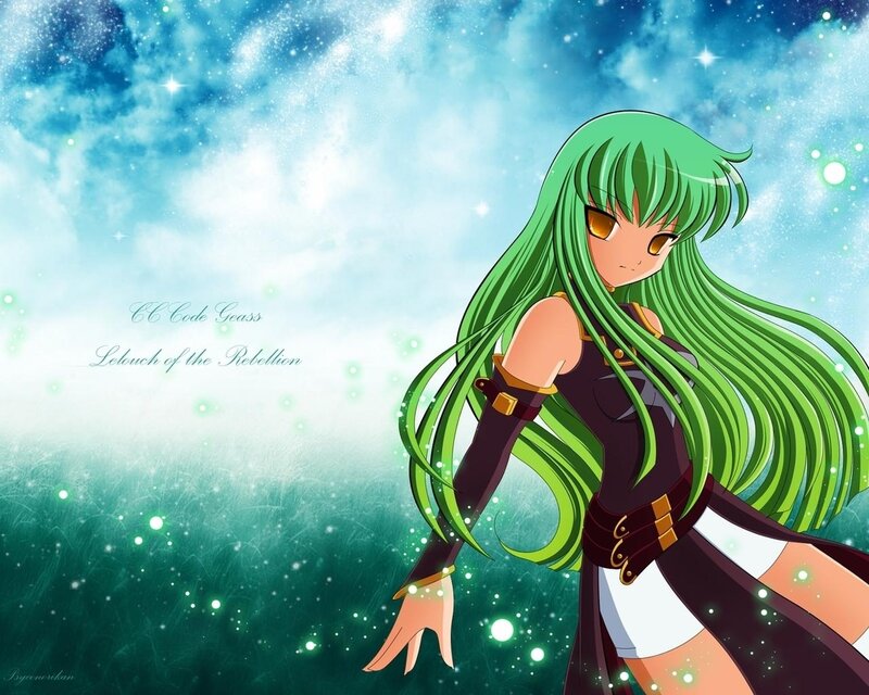 green-haired anime girl in starry field