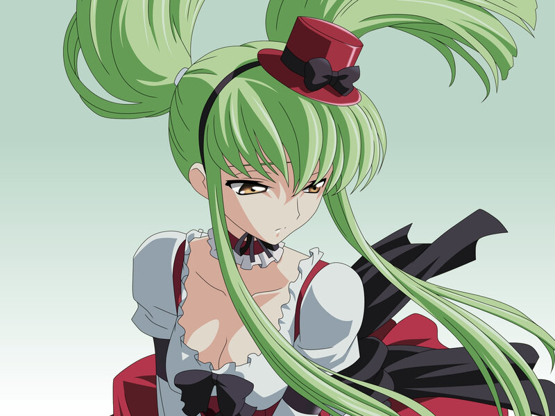 green-haired anime girl in top hat