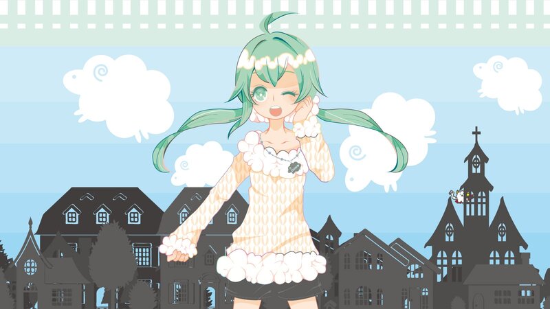 green-haired anime girl in town