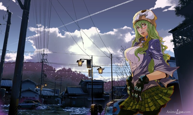 green-haired anime girl in town