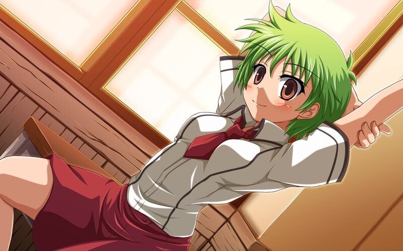 green-haired anime girl in uniform