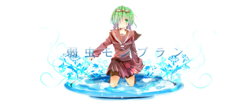 green-haired anime girl in water