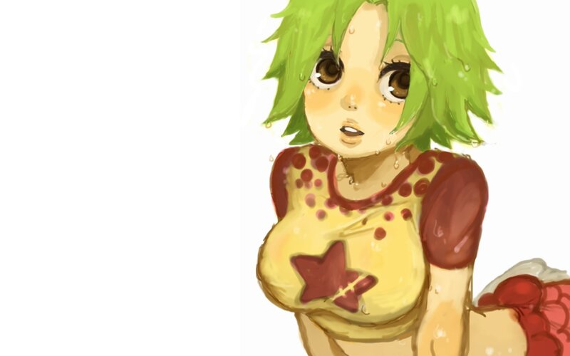 green-haired anime girl in wet clothes
