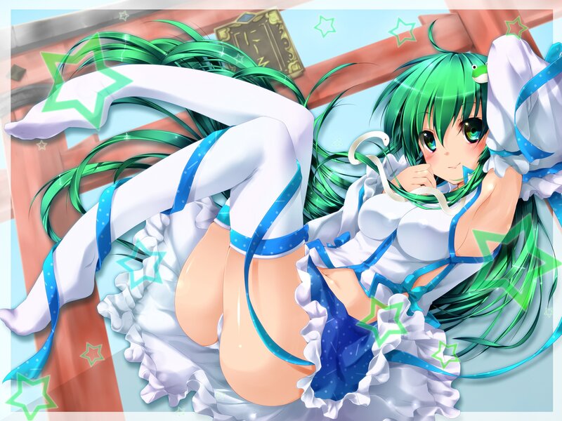 green-haired anime girl in white dress