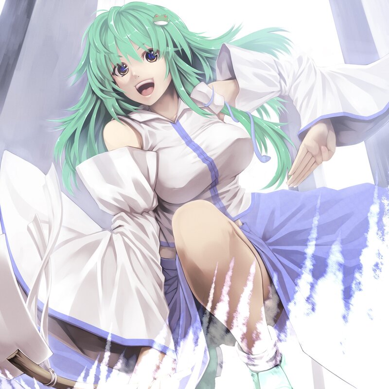 green-haired anime girl in white dress