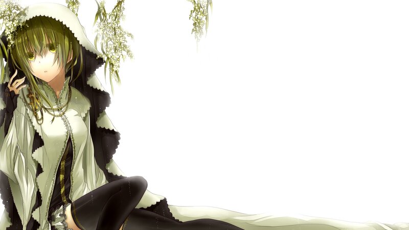 green-haired anime girl in white
