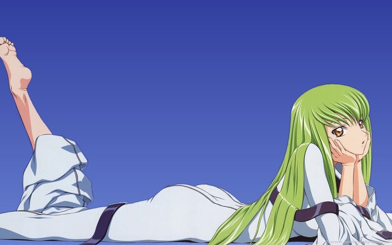 green-haired anime girl lying down