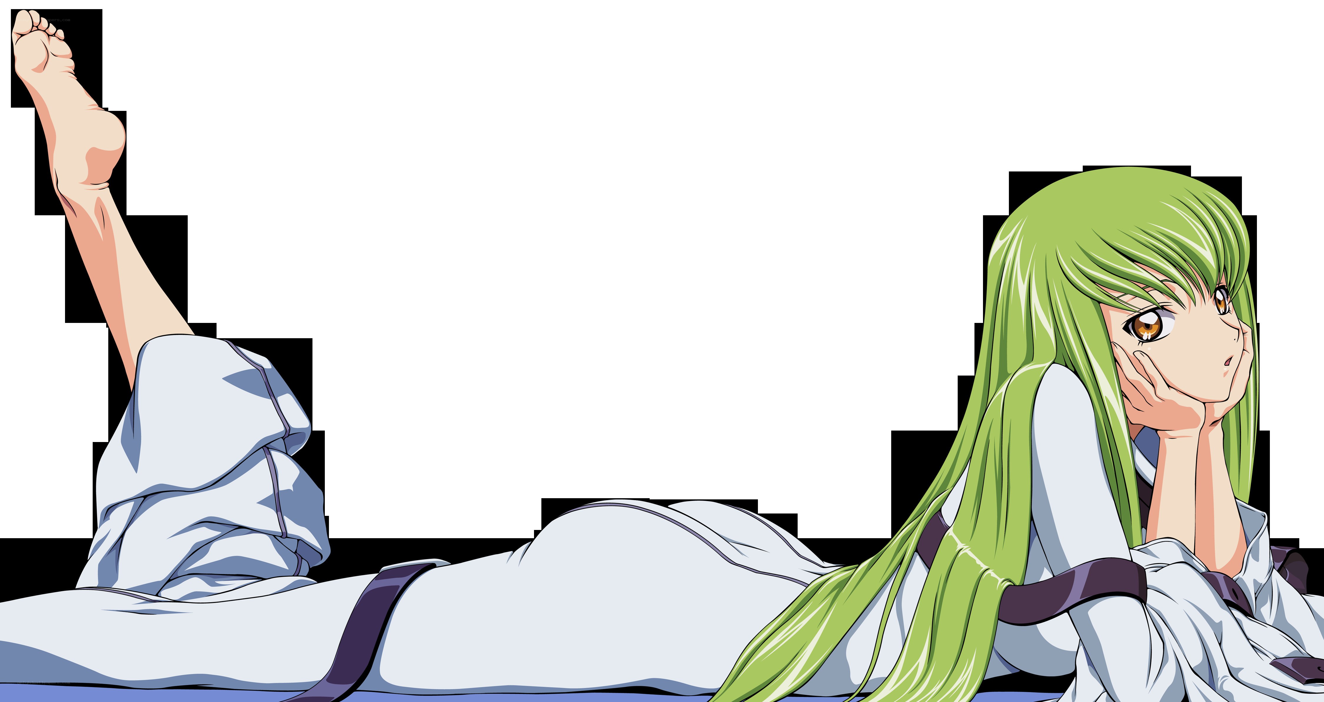 green-haired anime girl lying down
