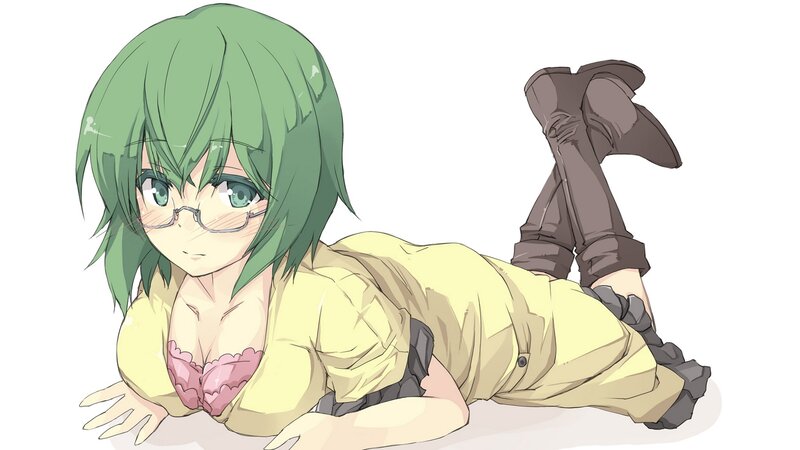 green-haired anime girl lying down
