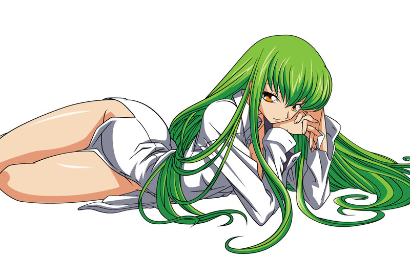 green-haired anime girl lying down