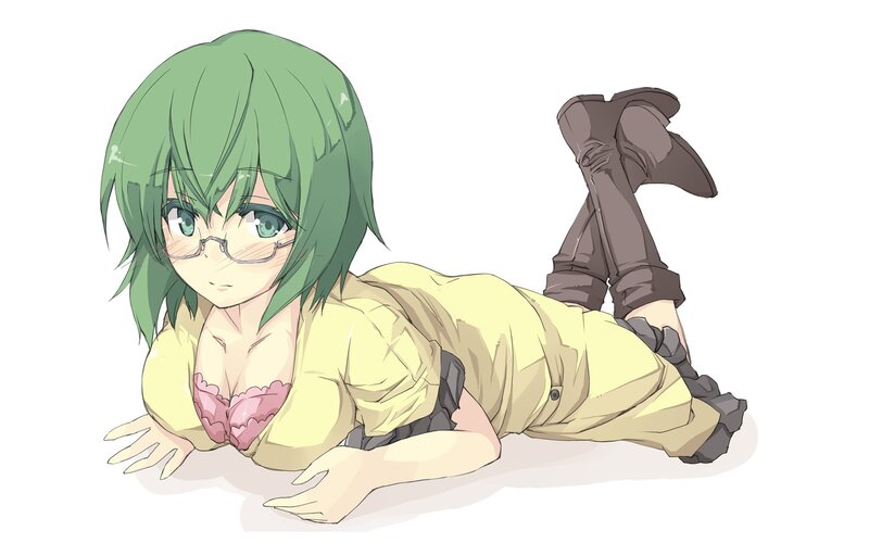 green-haired anime girl lying down
